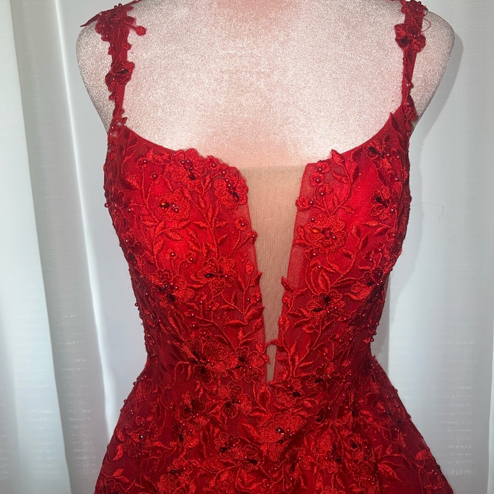 Elegant Red Lace Evening Dress
